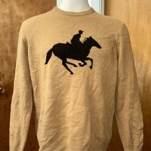Brooks Brothers Tan Crewneck Sweater with Black Horse Design